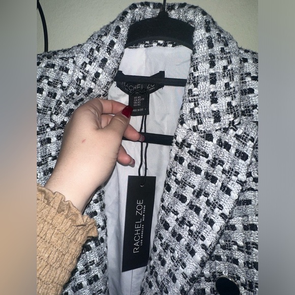 New Rachel Zoe Black White Double Breasted Tweed Button Blazer Jacket Career XS - Picture 4 of 11